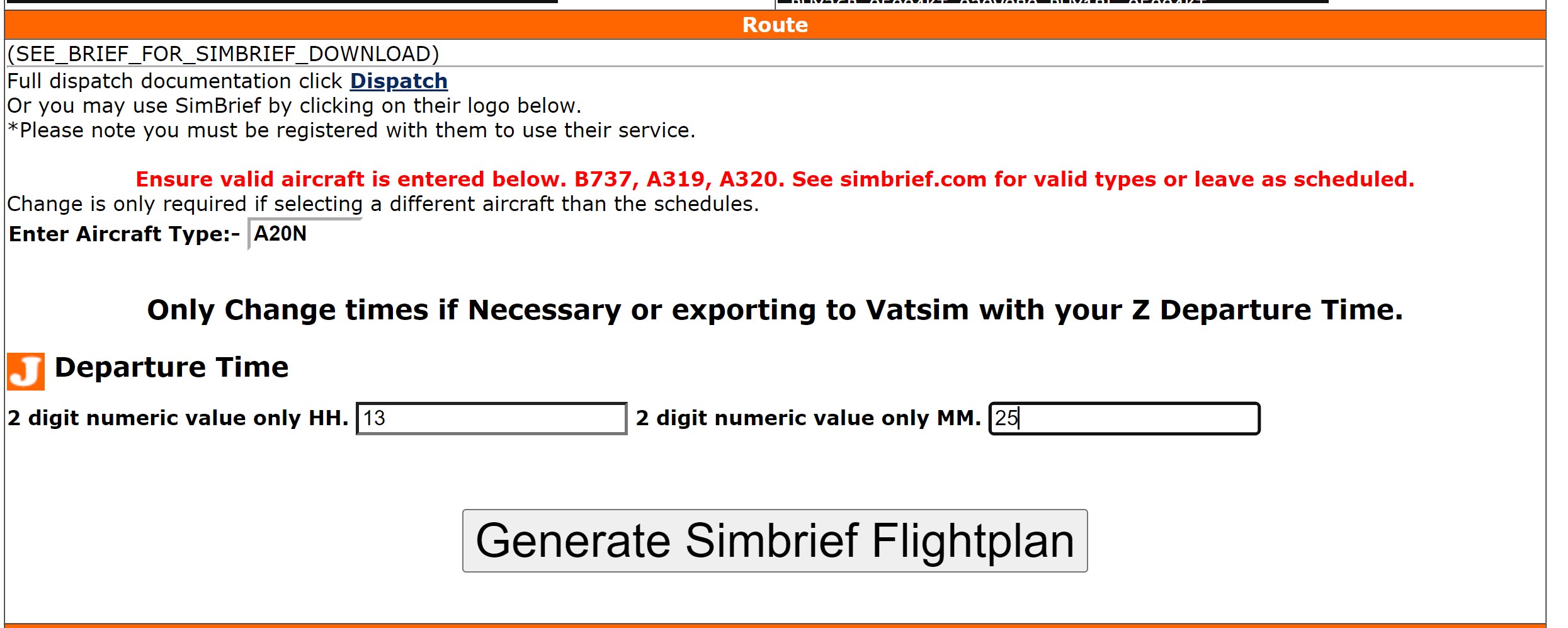 SImbrief Vatsim Prefile Updated